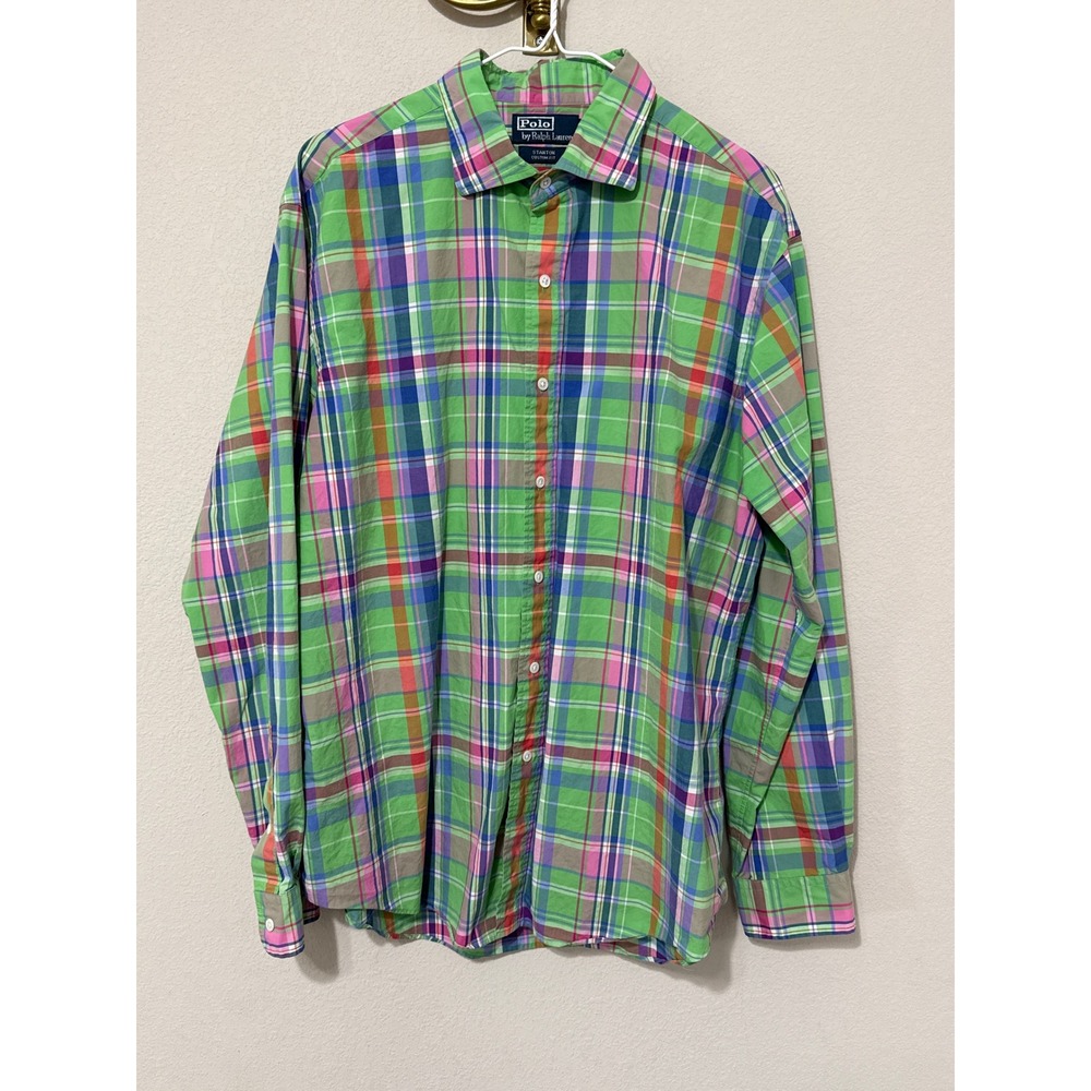 Polo Ralph Lauren Button Down Mens XL Green Multi Plaid Stanton Custom Fit Shirt